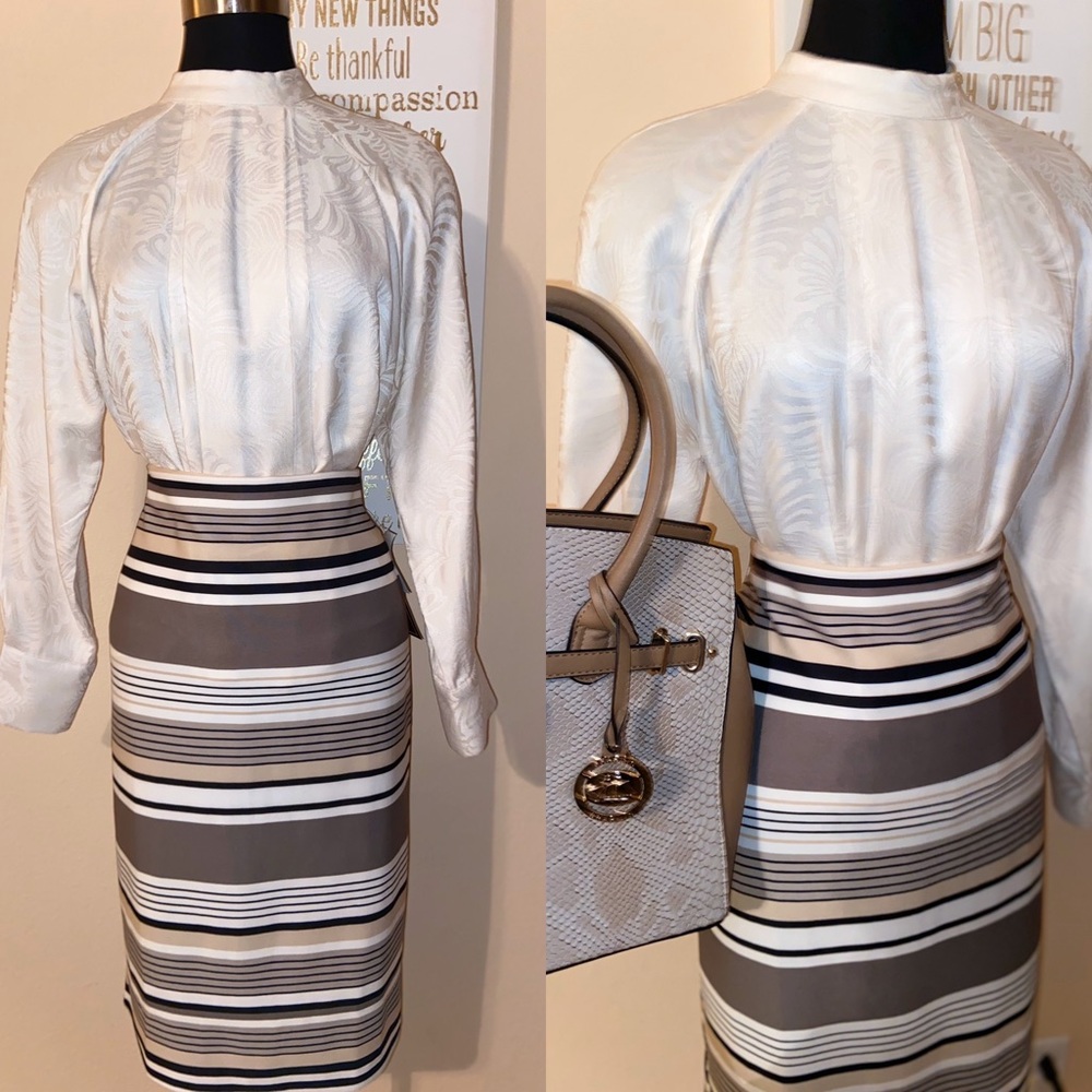 Stripe skirt in cream, brown , nude colors